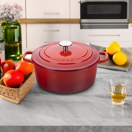 Enameled Cast Iron Dutch Oven Pot with Lid, 7 Quart, Round Dutch Ovens, Bread Oven Dual Handles, for Bread Baking, Oven Safe up to 500째F, Red
