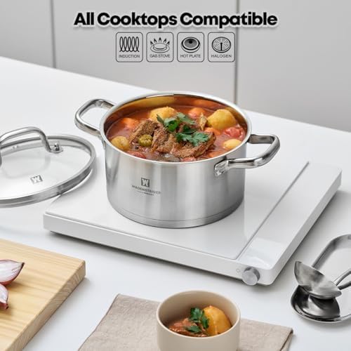 2.82 Quart Stainless Steel Stock Pot, 3-Ply Construction with Aluminum Core, Tempered Glass Lid, Compatible with All Cooktops BPA free(7.68" Diameter)