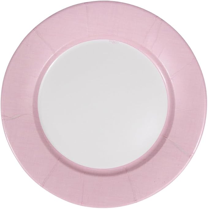 Caspari Linen Border Paper Dinner Plates in Petal Pink - 16 Count