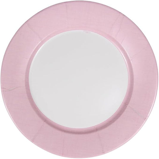 Caspari Linen Border Paper Dinner Plates in Petal Pink - 16 Count