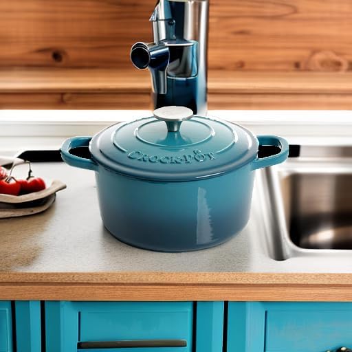 Crock-Pot Artisan 3-Quart Round Enameled Cast Iron Dutch Oven ??Gradient Teal, Durable Heavy-Duty Cookware for Slow Cooking, Roasting, Baking with Lid