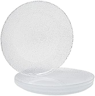 Vikko Salad Plate, Set of 4 Glass Plates, Dessert, Salad, Appetizer Plate, Elegant Textured Glass Design, Stackable 8.5 Inch Plates, Dishwasher Safe