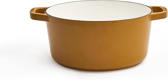 Milo by Kana 3.5-quart Enameled Cast Iron Dutch Oven with Lid | Premium Casserole Cooking Pot | Enamel Coating Inside and Out | Oven Safe and Dishwasher Friendly (Dijon with Gold Knob)