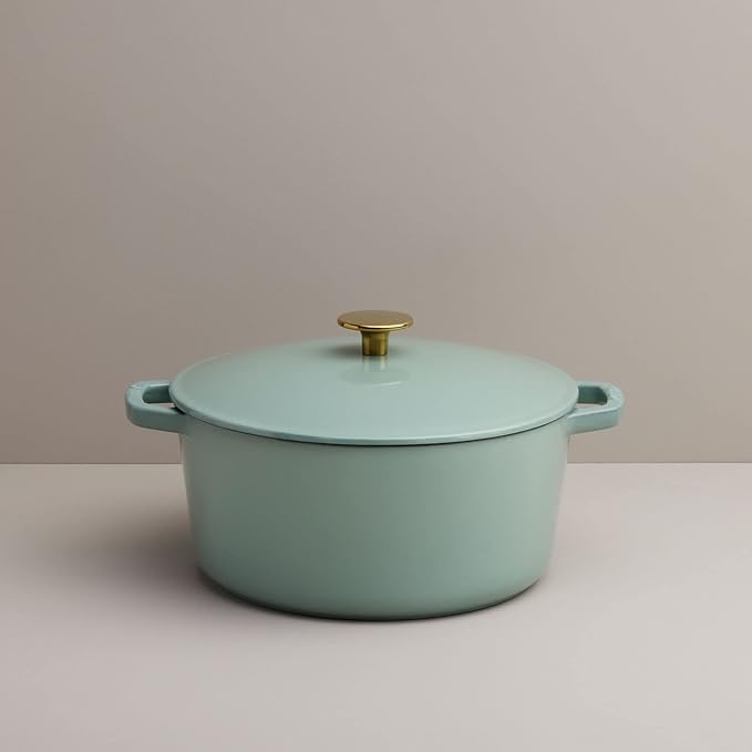 Milo by Kana 5.5-quart Enameled Cast Iron Dutch Oven with Lid | Premium Casserole Cooking Pot | Enamel Coating Inside and Out | Oven Safe and Dishwasher Friendly (Eucalyptus with Gold Knob)