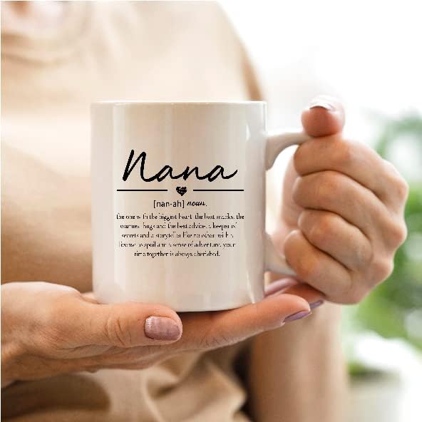 QASHWEY Nana Definition Coffee Mugs, Grandma Mother's Birthday Gifts for Granddaughter, Grandson - Double Side Printed Ceramic Mug Cup 11 Ounce