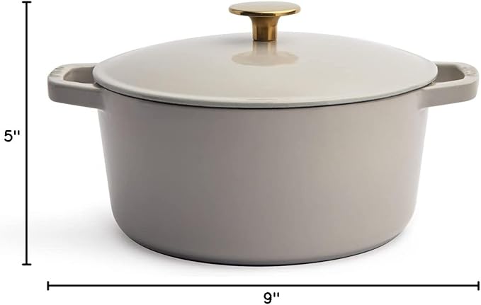 Milo by Kana 3.5-quart Enameled Cast Iron Dutch Oven with Lid | Premium Casserole Cooking Pot | Enamel Coating Inside and Out | Oven Safe and Dishwasher Friendly (Pebble with Gold Knob)