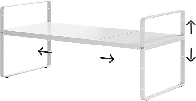 16.5-27?쇺셂 Expandable Kitchen Shelf Organizer, Stackable Shelves Organizer, Adjustable Height Pantry Spice Rack for Cabinet, Countertop, Pantry and Cupboard, White