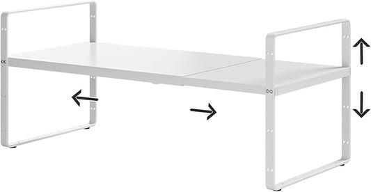 16.5-27?쇺셂 Expandable Kitchen Shelf Organizer, Stackable Shelves Organizer, Adjustable Height Pantry Spice Rack for Cabinet, Countertop, Pantry and Cupboard, White