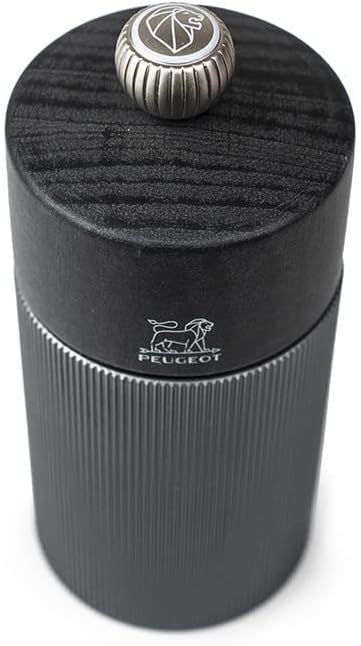 PEUGEOT- Line Salt Mill Classic Grind Adjustment-Aluminum and PEFC-Certified Wood - Made in France- Carbon Color.12 cm-4.75"