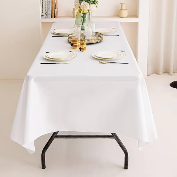 TWINPRET Rectangle Tablecloth 60 x 126 Inch, White Waterproof Washable Polyester Table Cloth - Stain & Oil Resistant Rectangular Table Cover for Outdoor, Indoor, Banquet & Party (Fits 8 Foot Tables)