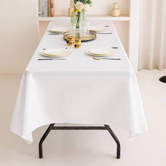 TWINPRET Rectangle Tablecloth 60 x 126 Inch, White Waterproof Washable Polyester Table Cloth - Stain & Oil Resistant Rectangular Table Cover for Outdoor, Indoor, Banquet & Party (Fits 8 Foot Tables)