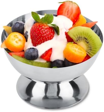 Hapivida Ice Cream Cup, 7oz/200ml Stainless Steel Serving Dessert Bowls Silver Ice Cream Dish Sauce Bowls Footed Yogurt Snack Candy Cups for Salad Fruit Pudding