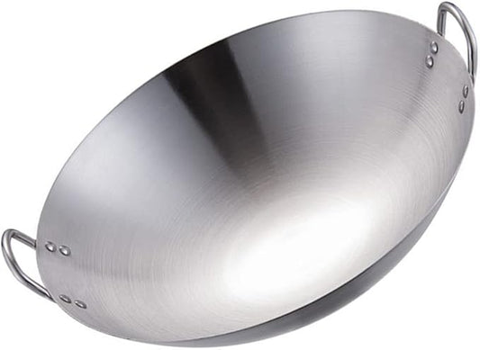 STOBOK Pots Wok Pan 28cm Double Handle Wok Stainless Steel Fry Pan Large Capacity Saute Pan Round Bottom Multipurpose Stewpot Skillet Works for Gas Cooktops Electric Frying Pan