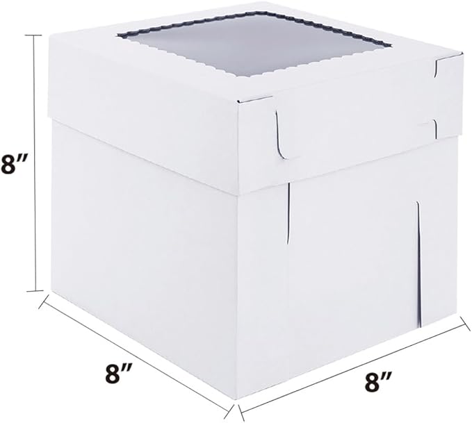 Tall Cake Boxes for Tier Cakes,8x8x8 Inch [12Pack ] Thick Sturdy Cake Box with Window, White Cake Carrier,Disposable Cake Containers