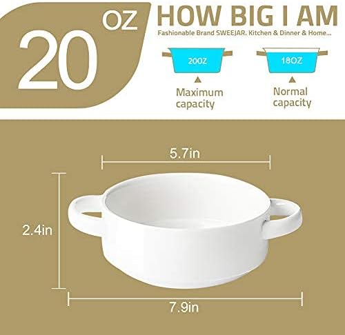 Sweejar Ceramic Soup Bowls with Double Handles, 20 Oz Stacked Bowls for French Onion Soup, Cereal, Pot Pies, Stew, Chill, Pasta, Set of 4 (Purple)