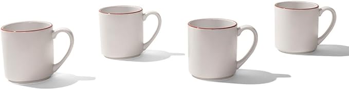 Made In Cookware - Set of 4 - Coffee Mug Set - 12 oz - White With Red Rim - Porcelain England - Dishwasher and Microwave Safe