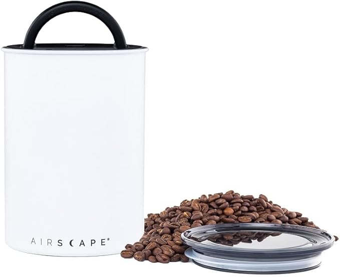 Planetary Design Airscape짰 Stainless Steel Coffee Canister | Food Storage Container | US Patented Inner Plunger Lid REMOVES Excess Oxygen | Don't Buy airtight, Buy AIR-Less | (Medium, Matte White)