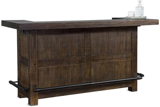 Home Bar and Storage Buffet Cabinet with Hutch in Tobacco Leaf 2 Piece Set