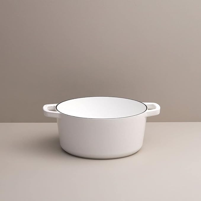 Milo by Kana 3.5-quart Enameled Cast Iron Dutch Oven with Lid | Premium Casserole Cooking Pot | Enamel Coating Inside and Out | Oven Safe and Dishwasher Friendly (White with Silver Knob)