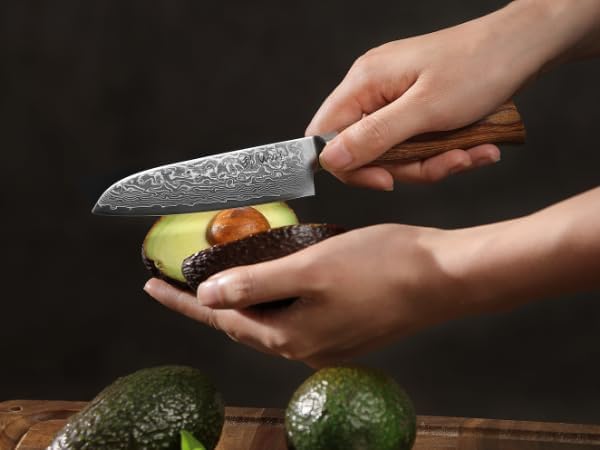 Wakoli EDIB Pro 3-Piece Damascus Kitchen Knife Set in Gift Box ??Sharp Knives Set made of Genuine Damascus Steel (VG10 Core) ??Santoku, Small Santoku & Paring Knife ??Ergonomic Pakkawood Handles
