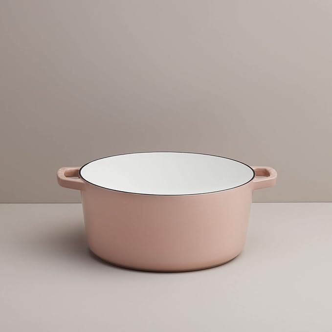 Milo by Kana 5.5-quart Enameled Cast Iron Dutch Oven with Lid | Premium Casserole Cooking Pot | Enamel Coating Inside and Out | Oven Safe and Dishwasher Friendly (Dusty Pink with Gold Knob)