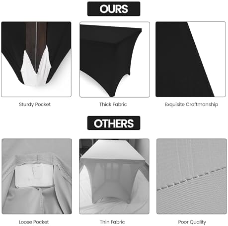 Utopia Kitchen 4FT Spandex Tablecloth [1 Pack, Black] 200 GSM Stretch, Fitted, Washable and Wrinkle Resistant Table Cloth Rectangle Cover for Trade Shows, Wedding, Parties [48Lx30Wx30H Inch]