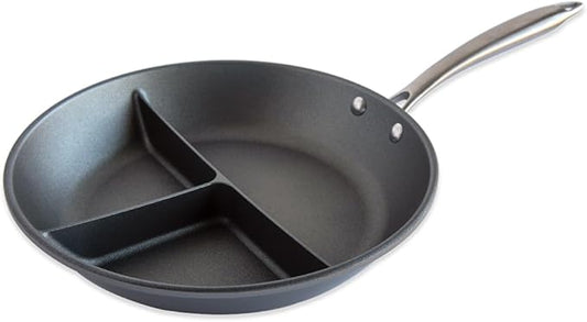 Nordic Ware 3-in-1 Divided Nonstick Skillet - 12 inch diameter; for cooking multiple foods, reheat leftovers pan