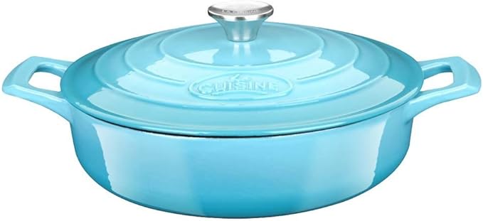 La Cuisine Enameled Cast Iron Covered Braiser, Saute Pan Casserole Pan with Lid, 3.75 QT 11" / 28cm Dia, Internal Matte Black Enamel Coating ??2 Ton Teal Enamel Coating Finish Exterior, Oven Safe up to 500째 F