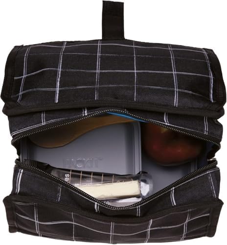 PackIt짰 Freezable Lunch Bag, Black Grid, Built with ECOFREEZE짰 Technology, Foldable, Reusable, Zip and Velcro Closure with Buckle Handle, Designed for Work Lunch and Fresh Lunch On the Go