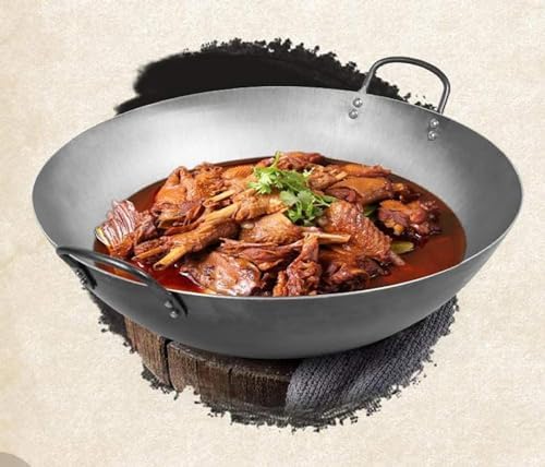 Heavy Carbon Steel Wok - Hand-Hammered Round Bottom Stir-Fry Pan, 50cm