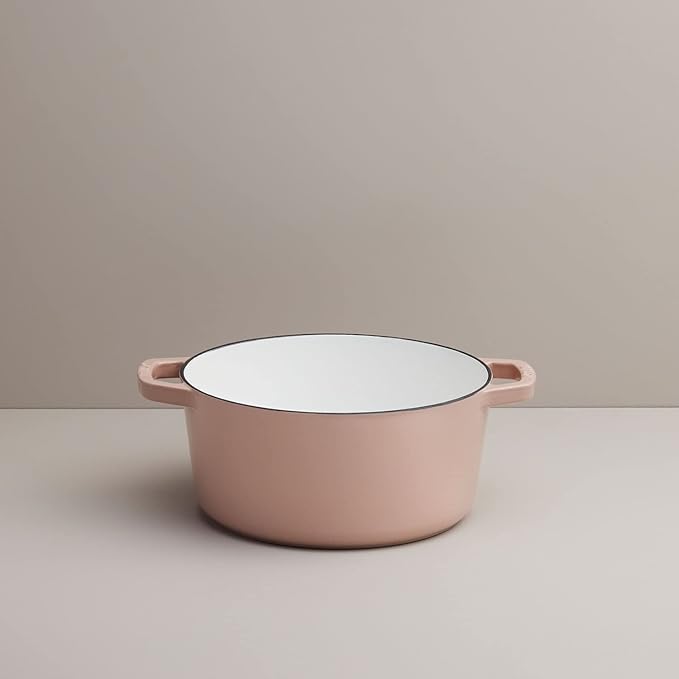 Milo by Kana 3.5-quart Enameled Cast Iron Dutch Oven with Lid | Premium Casserole Cooking Pot | Enamel Coating Inside and Out | Oven Safe and Dishwasher Friendly (Dusty Pink with Gold Knob)