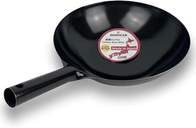 [Made in Japan] KOTE2 Light Weight Carbon Steel Wok 14 1/4" 2.73lb(30% less) Gas Fire Round Bottom Carbon Steel Handle No Rivets