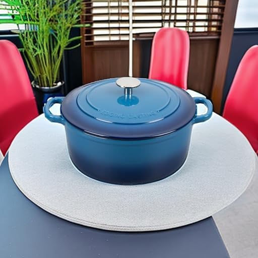 Enameled Cast Iron Dutch Oven Pot with Lid, 7 Quart, Round Dutch Ovens for Bread Baking, Bread Oven, Oven Safe up to 500째F, Lake Blue