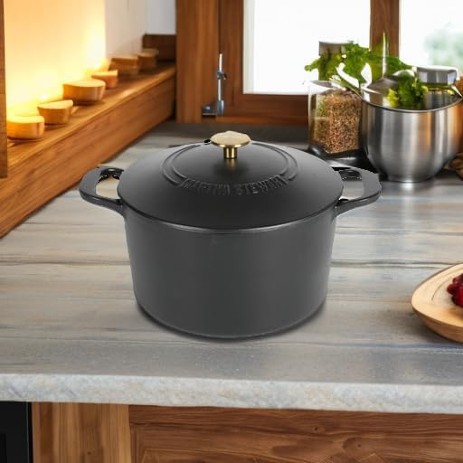 MARTHA STEWART Gatwick 7-Quart Enamel Cast Iron Dutch Oven Pot with Lid ??Matte Black ??Durable Heavy-Duty Dutch Oven for Slow Cooking, Braising & Baking