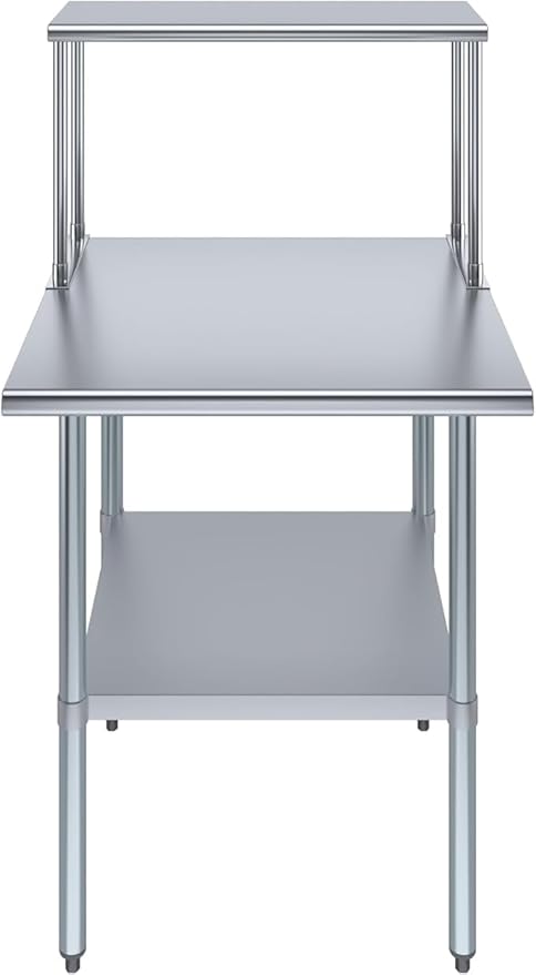 Stainless Steel Work Table with Wide Single Tier Overshelf | Metal Kitchen Prep Table & Shelving Combo (30" x 30" Work Table + 12" Overshelf)