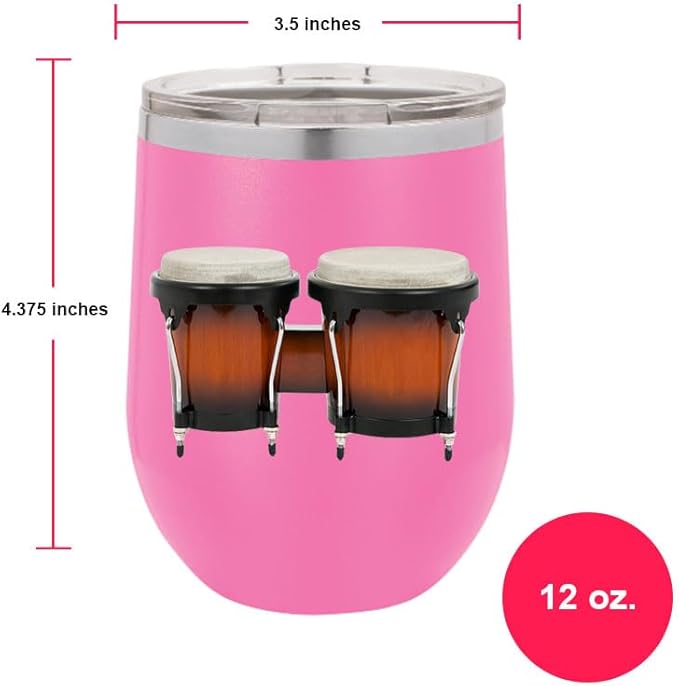 Bongos Wine Tumbler, Bongos Gift, 12oz Stainless Steel Wine Tumbler, Gifts For Him, For Her, For Boys, For Girls, Birthday, Christmas Gift idea (Pink)