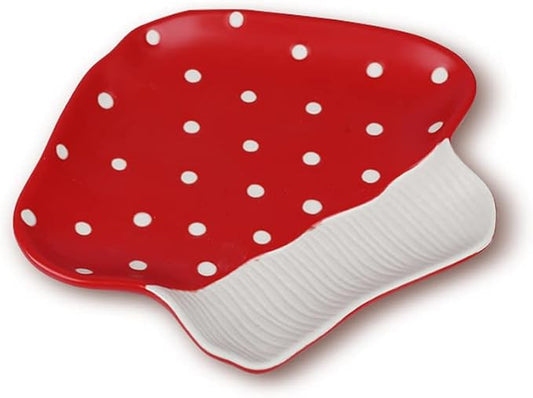 Mushroom Snack Plate, 8 in Polka Dot Safety Ceramic Dessert Appetizer Plates, Cute Sushi Dinner Plates, Pasta & More.