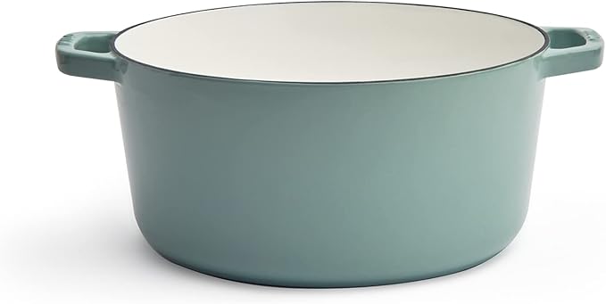 Milo by Kana 5.5-quart Enameled Cast Iron Dutch Oven with Lid | Premium Casserole Cooking Pot | Enamel Coating Inside and Out | Oven Safe and Dishwasher Friendly (Eucalyptus with Gold Knob)