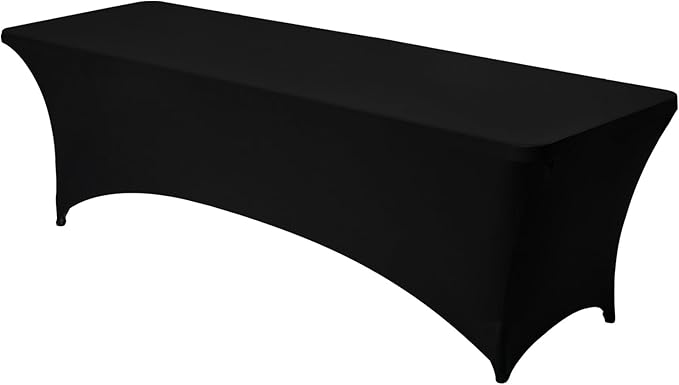 VEVOR 6 Pack Table Cloth for 8FT Rectangular Fitted Events, Wrinkle-Resistant Stretch Black Table Covers, Washable Spandex Tablecloth Protector, for Party, Wedding, Cocktail, Banquet, Festival