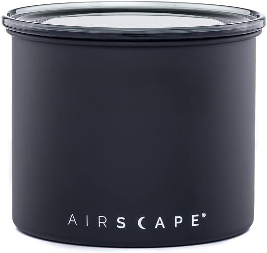 Planetary Design Airscape짰 Stainless Steel Coffee Canister | Food Storage Container | US Patented Inner Plunger Lid REMOVES Excess Oxygen | Don't Buy airtight, Buy AIR-Less (Small, Matte Black)