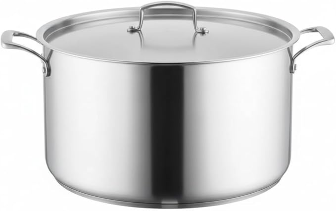 20 Qt Tri-Ply Stainless Steel Stock Pot with Cover, NSF Listed, Induction Ready, Dishwasher Safe, 7.5 Inch Height, Silver Satin Finish