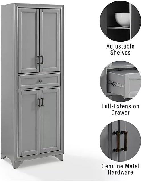 3-Piece Kitchen Storage Cabinet Set, Tall Pantry with Shelves and Drawers, Modern Farmhouse Style, (Distressed Gray)