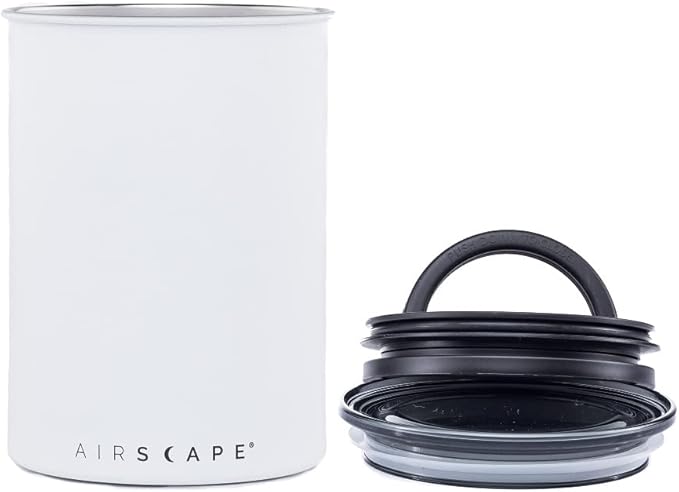 Planetary Design Airscape짰 Stainless Steel Coffee Canister | Food Storage Container | US Patented Inner Plunger Lid REMOVES Excess Oxygen | Don't Buy airtight, Buy AIR-Less | (Medium, Matte White)