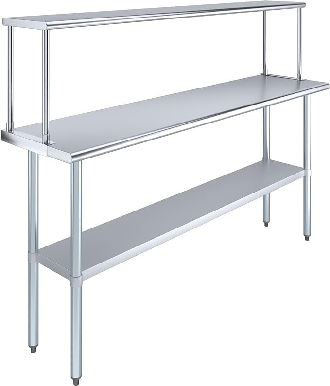 Stainless Steel Work Table with Wide Single Tier Overshelf | Metal Kitchen Prep Table & Shelving Combo (18" x 60" Work Table + 12" Overshelf)