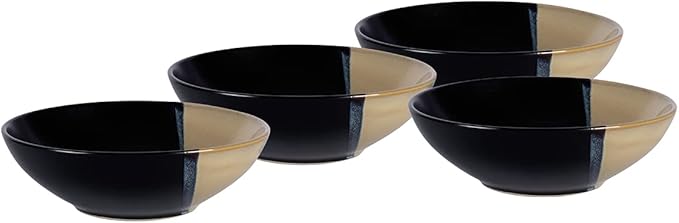 Stoneware Dinner Set Reactive Glaze (16pc Set, Black + Beige)