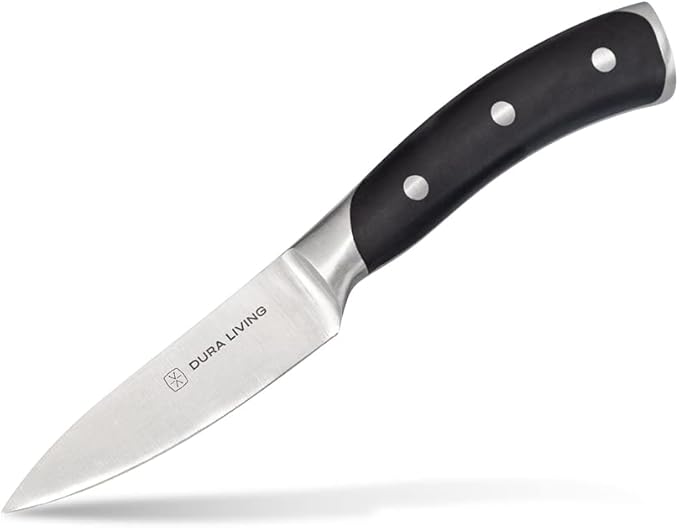 DURA LIVING 3.5-Inch Paring Knife ??Ultra-Sharp German High Carbon Stainless Steel, Full Tang, Ergonomic Handle, Multipurpose Kitchen Knife for Chopping, Slicing, and Dicing, Black
