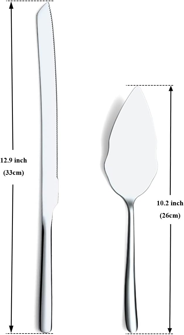 Wedding Cake Knife and Server Set, Stainless Steel Cake Cutting Set for Wedding, Include Cake Cutter and Cake Server for Wedding, Parties, Activities, Family, Dishwasher Safe (Shiny Silver)