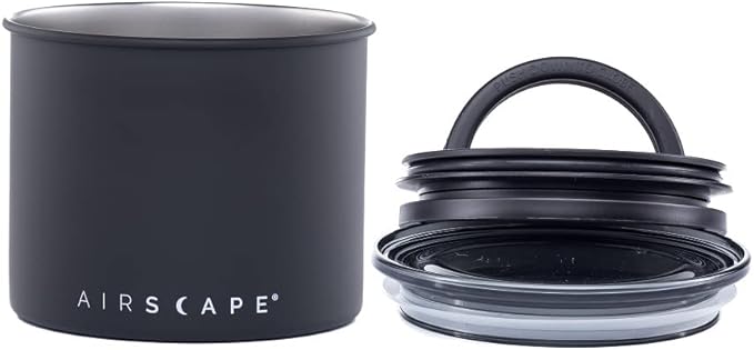 Planetary Design Airscape짰 Stainless Steel Coffee Canister | Food Storage Container | US Patented Inner Plunger Lid REMOVES Excess Oxygen | Don't Buy airtight, Buy AIR-Less (Small, Matte Black)