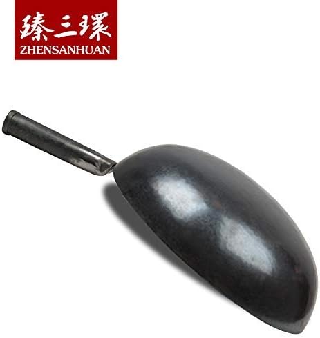 ?삡툒??ZhenSanHuan Chinese Hand Hammered Iron Woks and Stir Fry Pans, Non-stick, No Coating, Carbon Steel Pow (34CM, Blue Black - Seasoned)