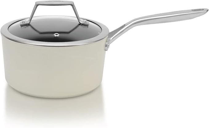 TeChef ValenCera Collection | 2-quart Ceramic Nonstick Saucepan with Glass Lid, Nontoxic - Nontoxic - Free of PFAS, PFOA, PTFE (Saucepan 2-Qt)